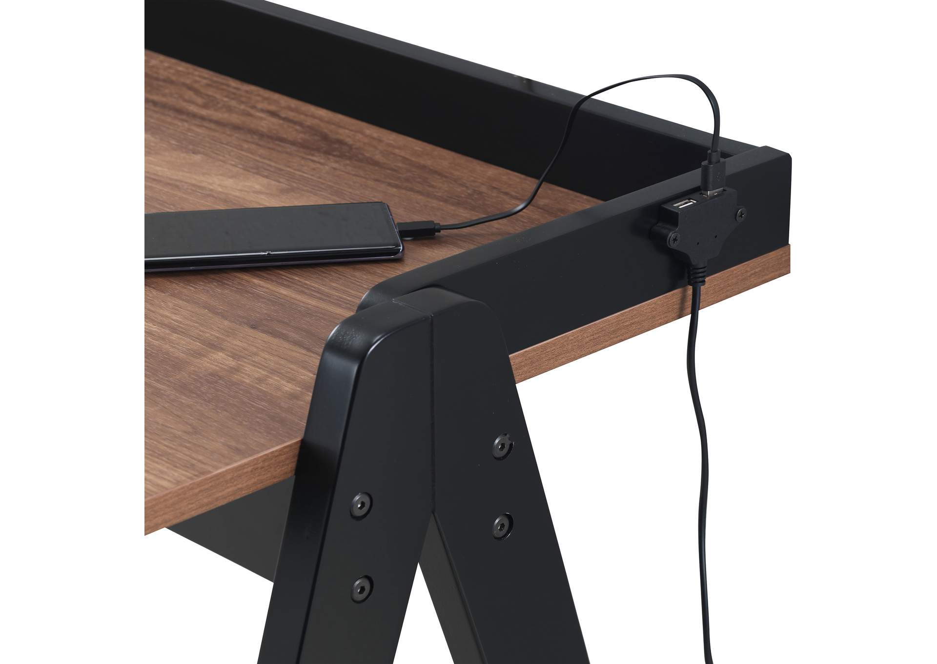 Raul Writing Desk Walnut and Black with USB ports,Coaster Furniture