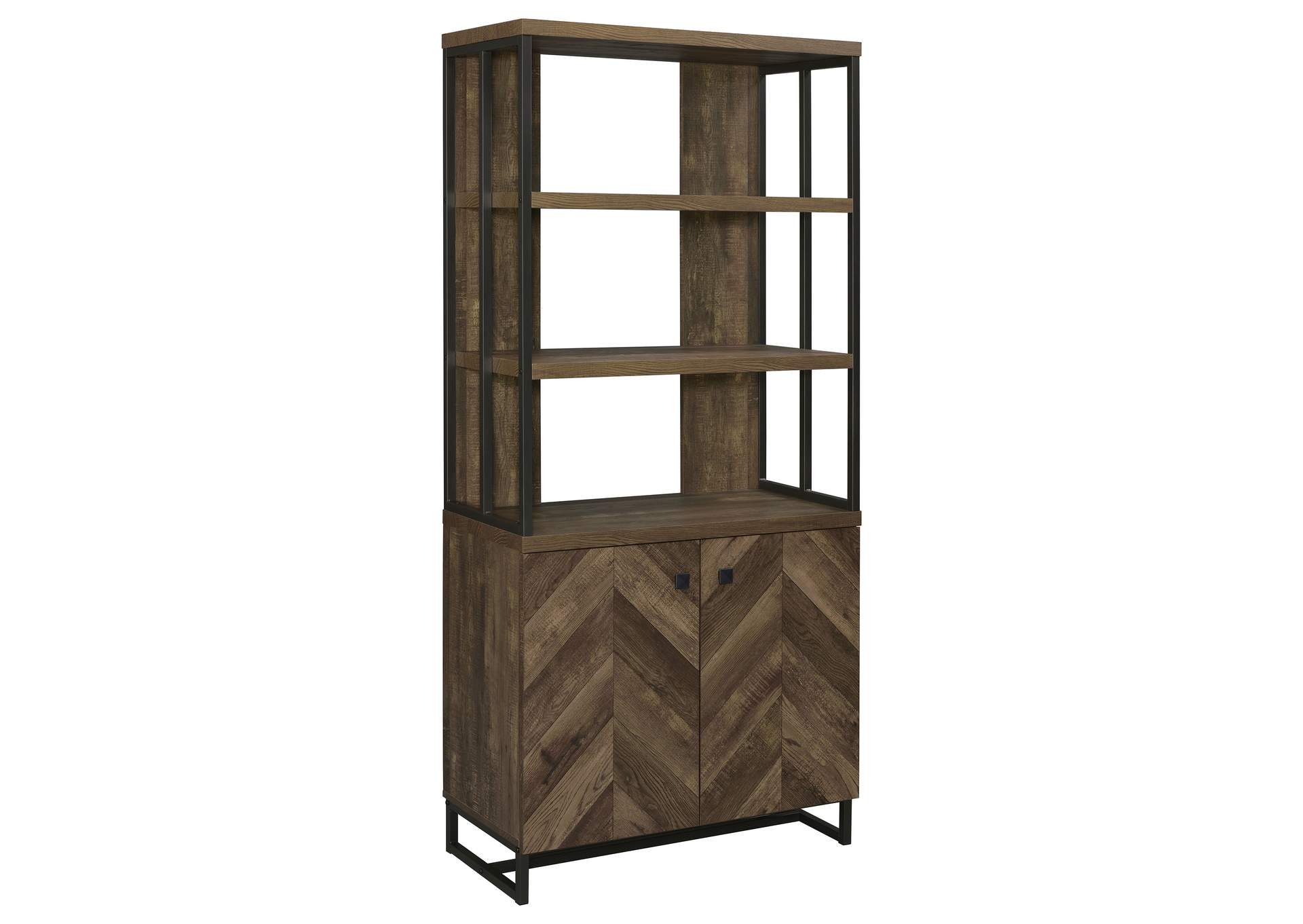 Millbrook 2-door Bookcase Rustic Oak Herringbone and Gunmetal,Coaster Furniture