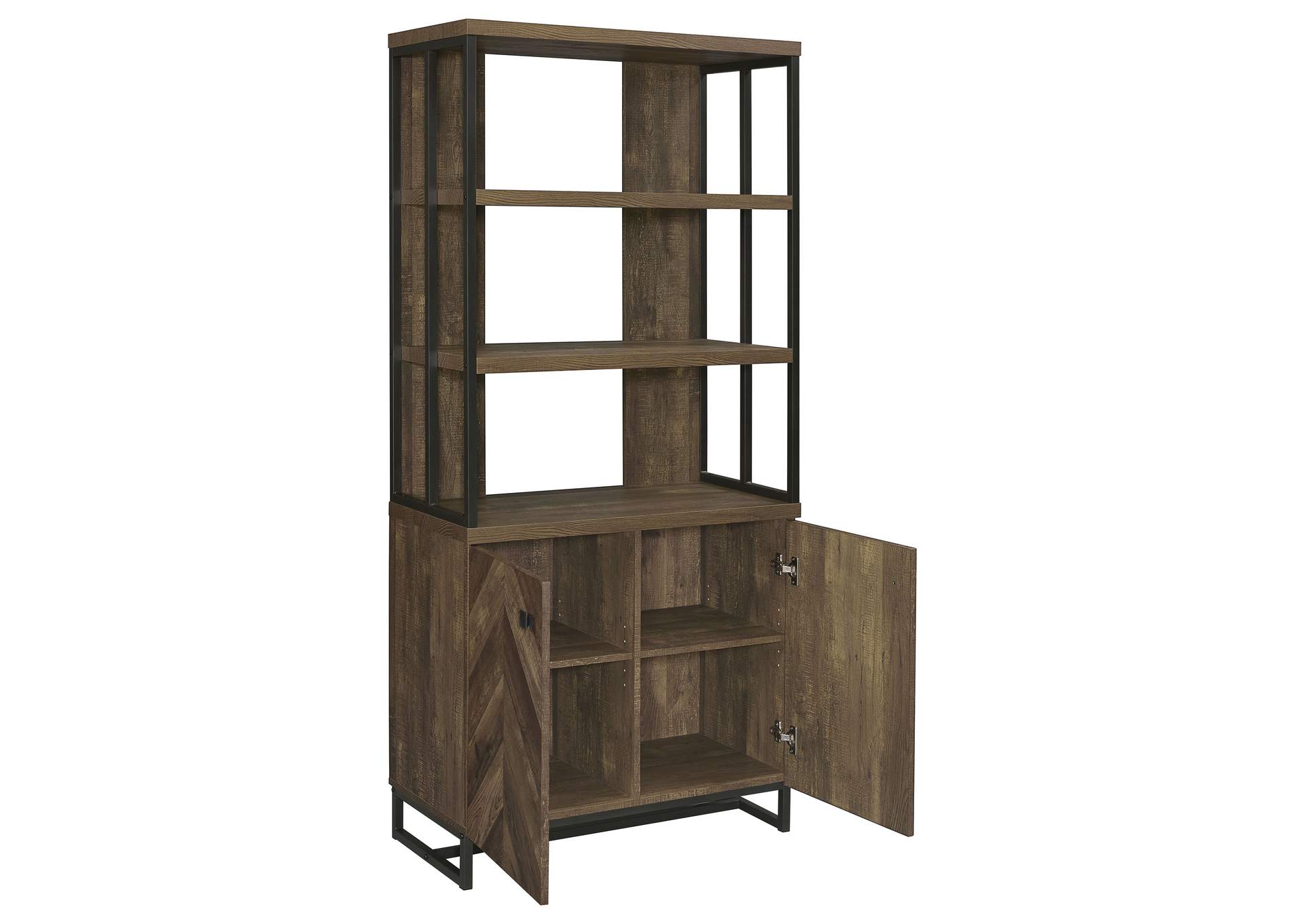 Millbrook 2-door Bookcase Rustic Oak Herringbone and Gunmetal,Coaster Furniture