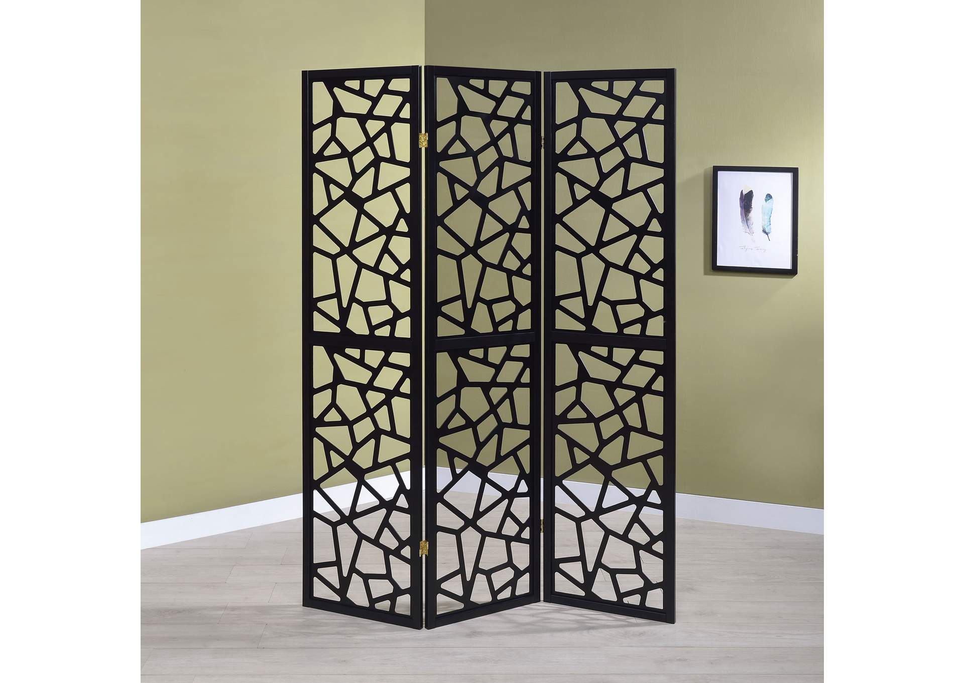 Nailan 3-panel Open Mosaic Pattern Room Divider Black,Coaster Furniture