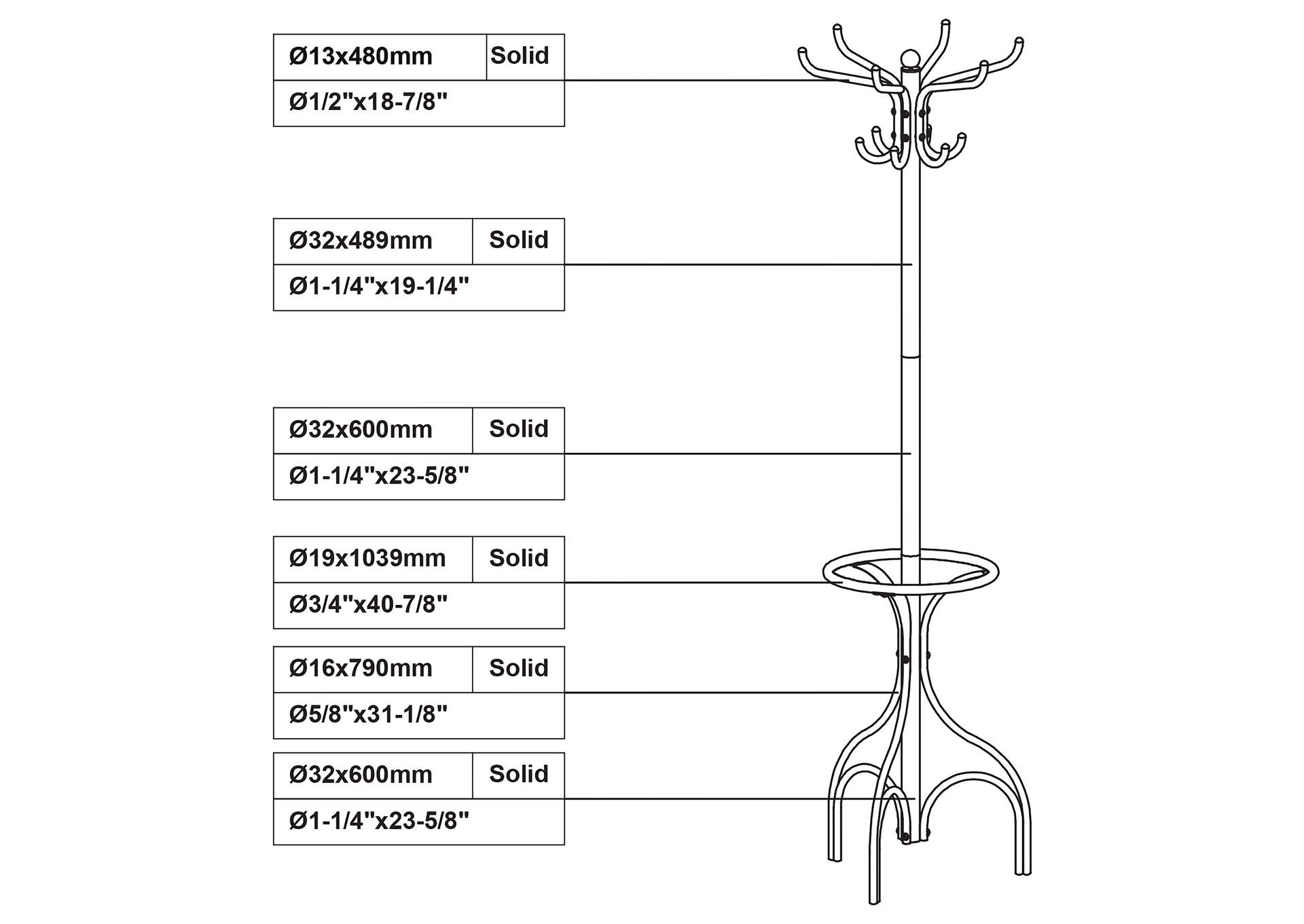 Kiefer Coat Rack with 12 Hooks Black,Coaster Furniture