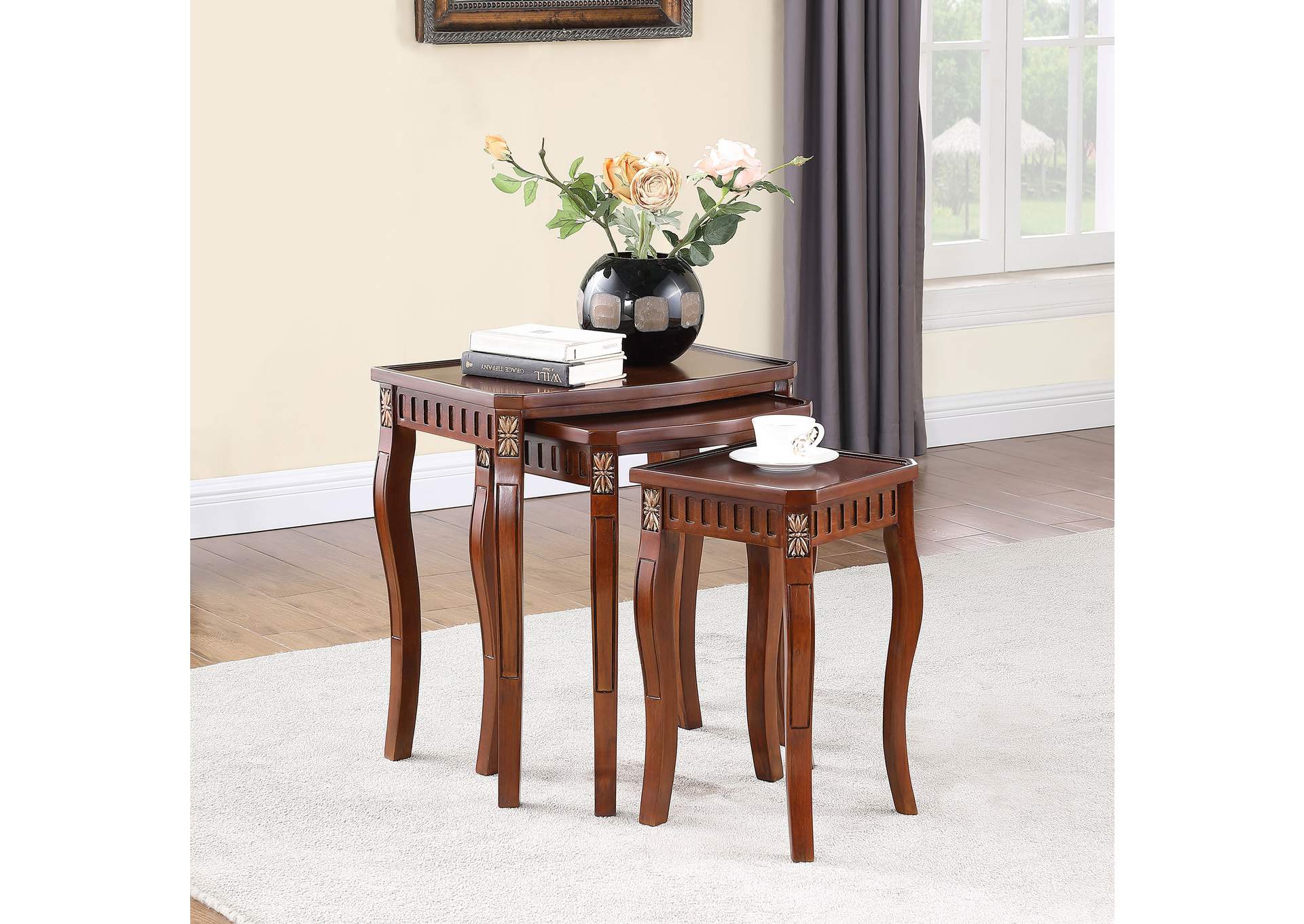 Daphne 3-piece Curved Leg Nesting Tables Warm Brown,Coaster Furniture