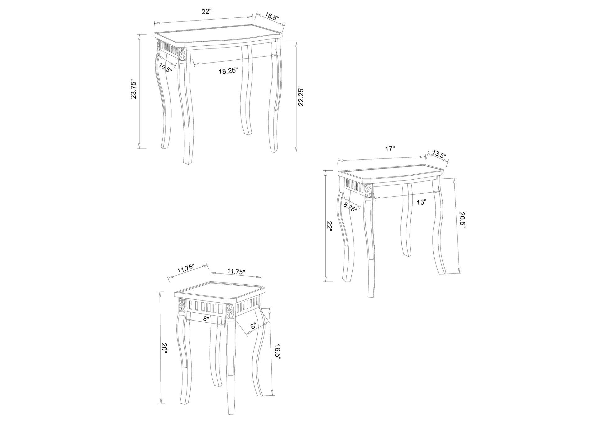 Daphne 3-piece Curved Leg Nesting Tables Warm Brown,Coaster Furniture