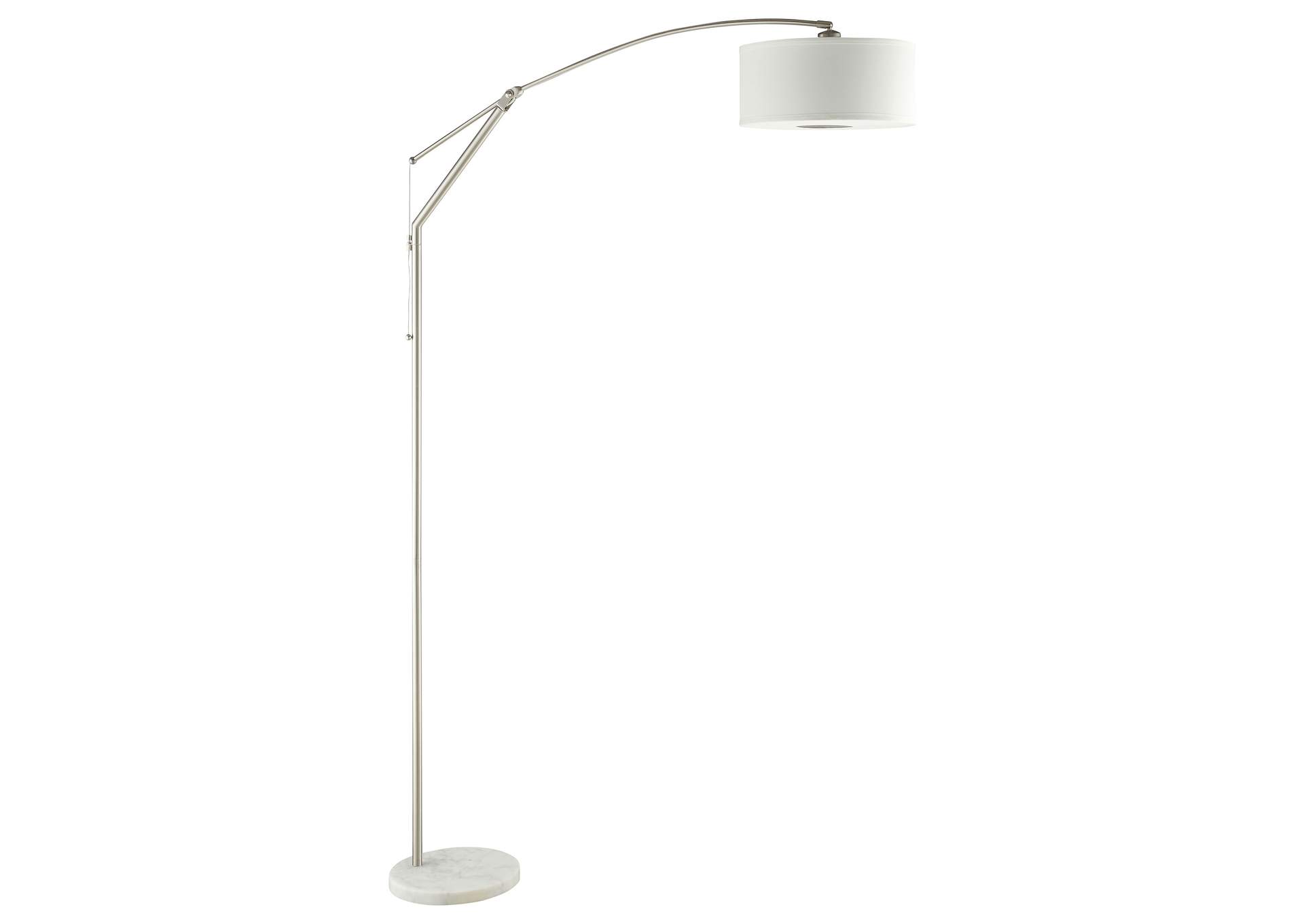 Moniz Adjustable Arched Arm Floor Lamp Chrome and White,Coaster Furniture