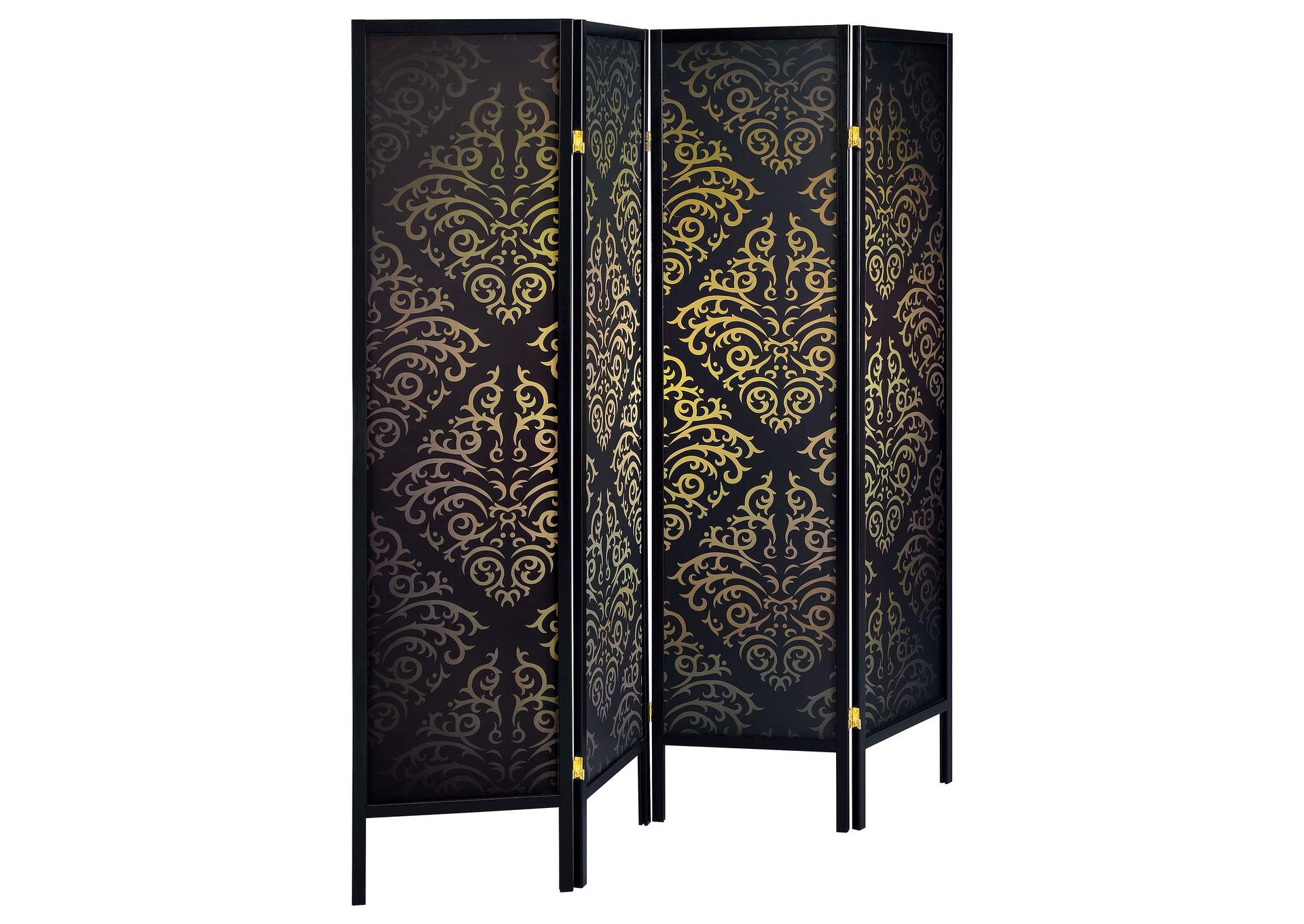 Haidera 4-panel Damask Pattern Folding Screen Black,Coaster Furniture