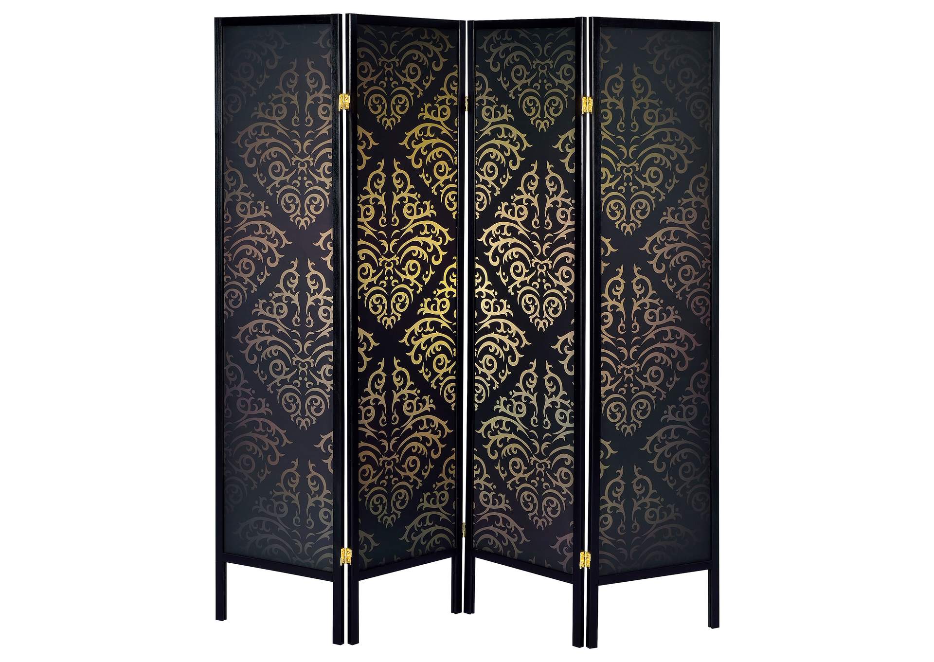 Haidera 4-panel Damask Pattern Folding Screen Black,Coaster Furniture