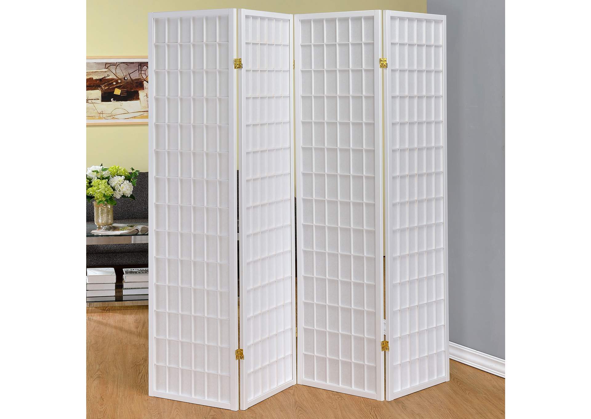 Roberto 4-panel Folding Screen White,Coaster Furniture