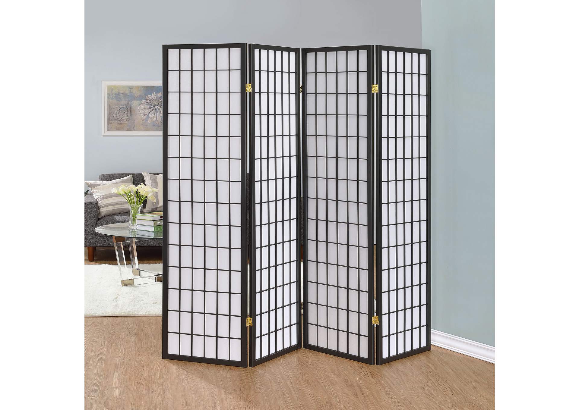 Roberto 4-panel Folding Screen Dark Grey and White,Coaster Furniture