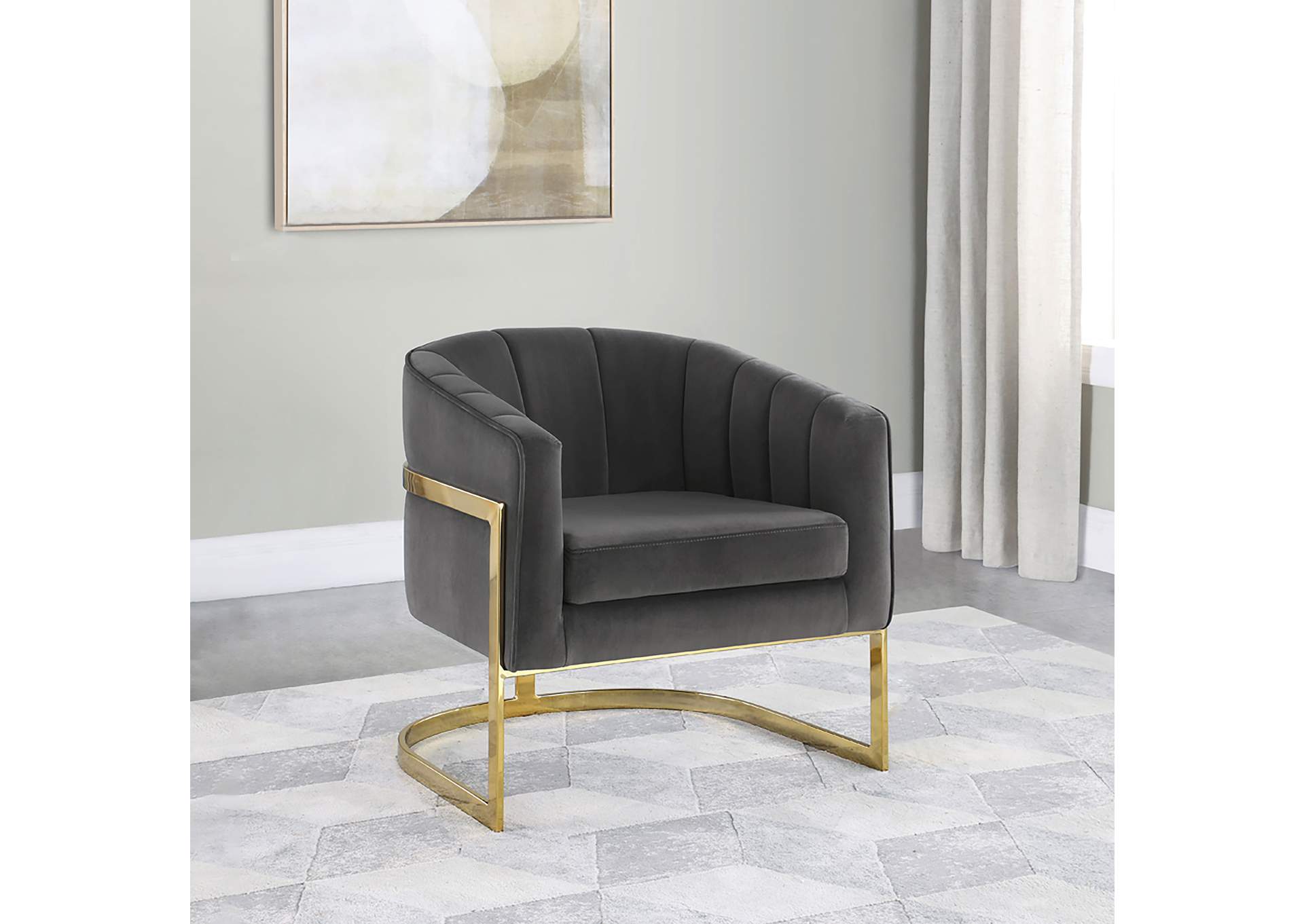 Joey Tufted Barrel Accent Chair Dark Grey and Gold,Coaster Furniture