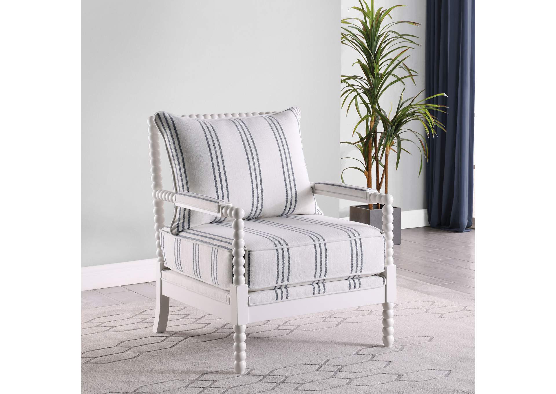 Blanchett Upholstered Accent Chair with Spindle Accent White and Navy,Coaster Furniture