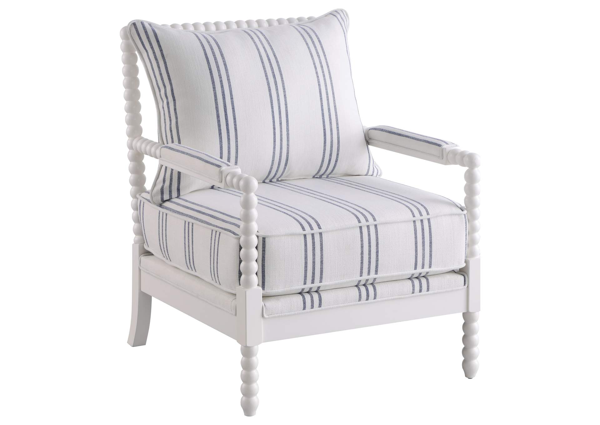 Blanchett Upholstered Accent Chair with Spindle Accent White and Navy,Coaster Furniture