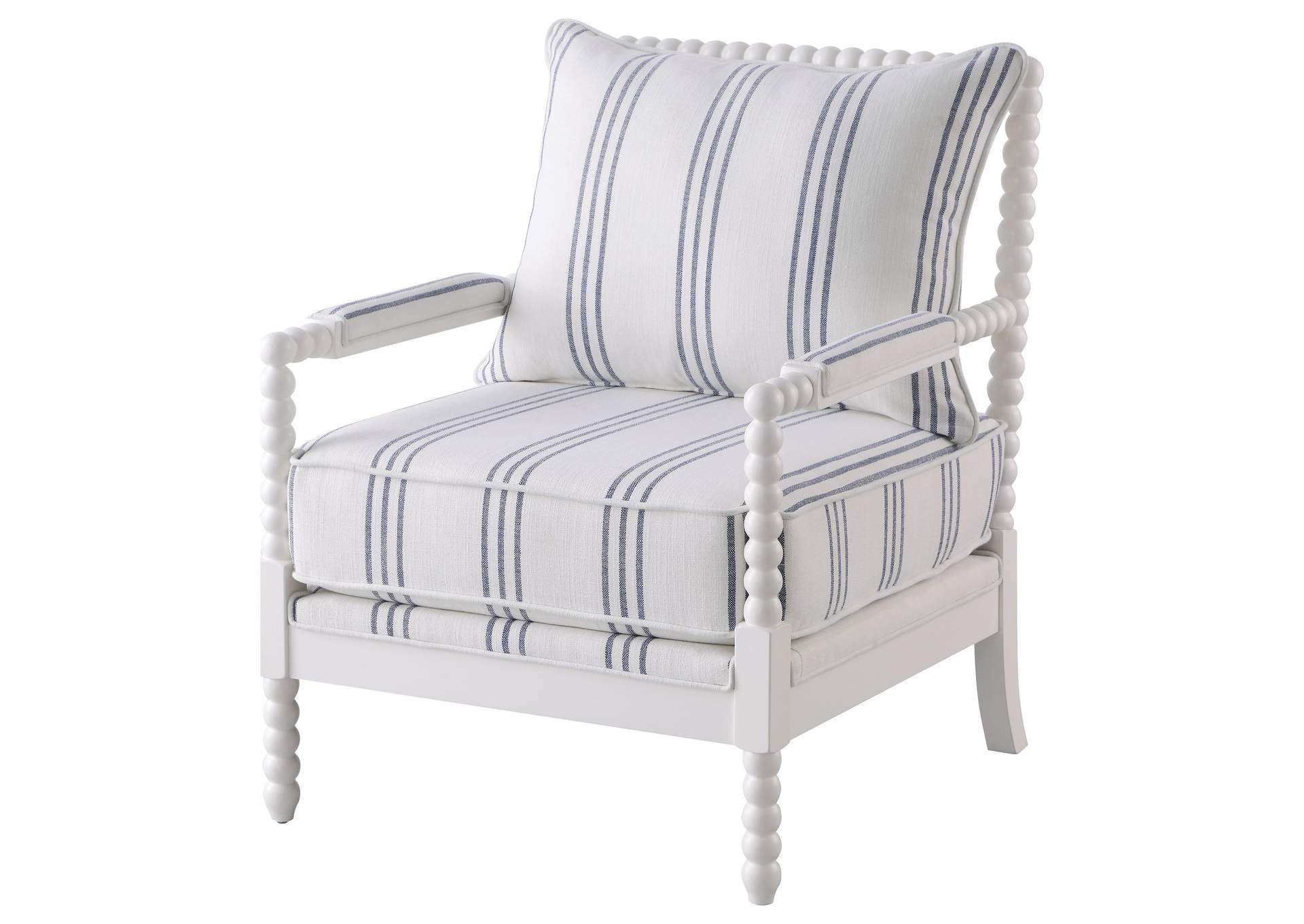 Blanchett Upholstered Accent Chair with Spindle Accent White and Navy,Coaster Furniture