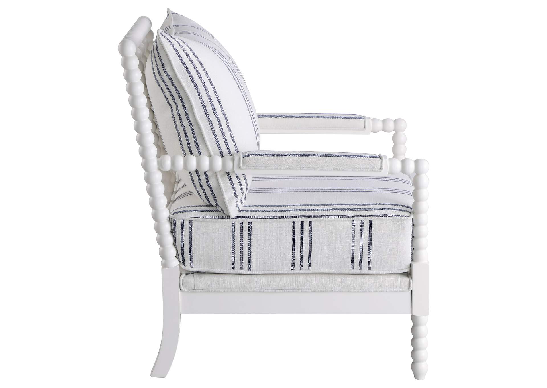 Blanchett Upholstered Accent Chair with Spindle Accent White and Navy,Coaster Furniture