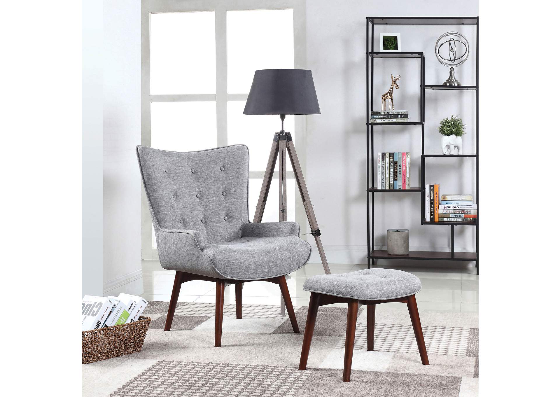 Willow Upholstered Accent Chair with Ottoman Grey and Brown,Coaster Furniture