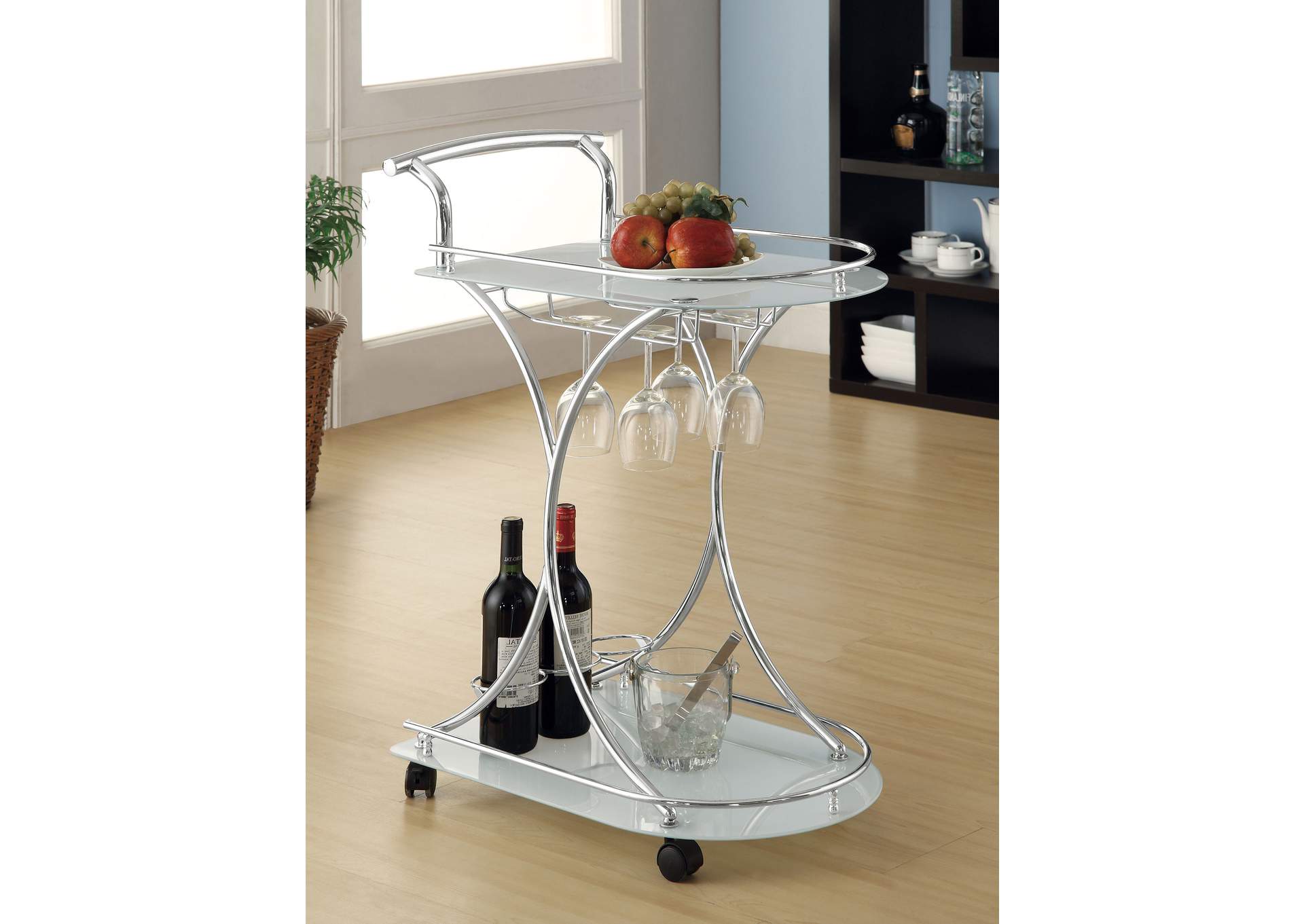 Elfman 2-shelve Serving Cart Chrome and White,Coaster Furniture