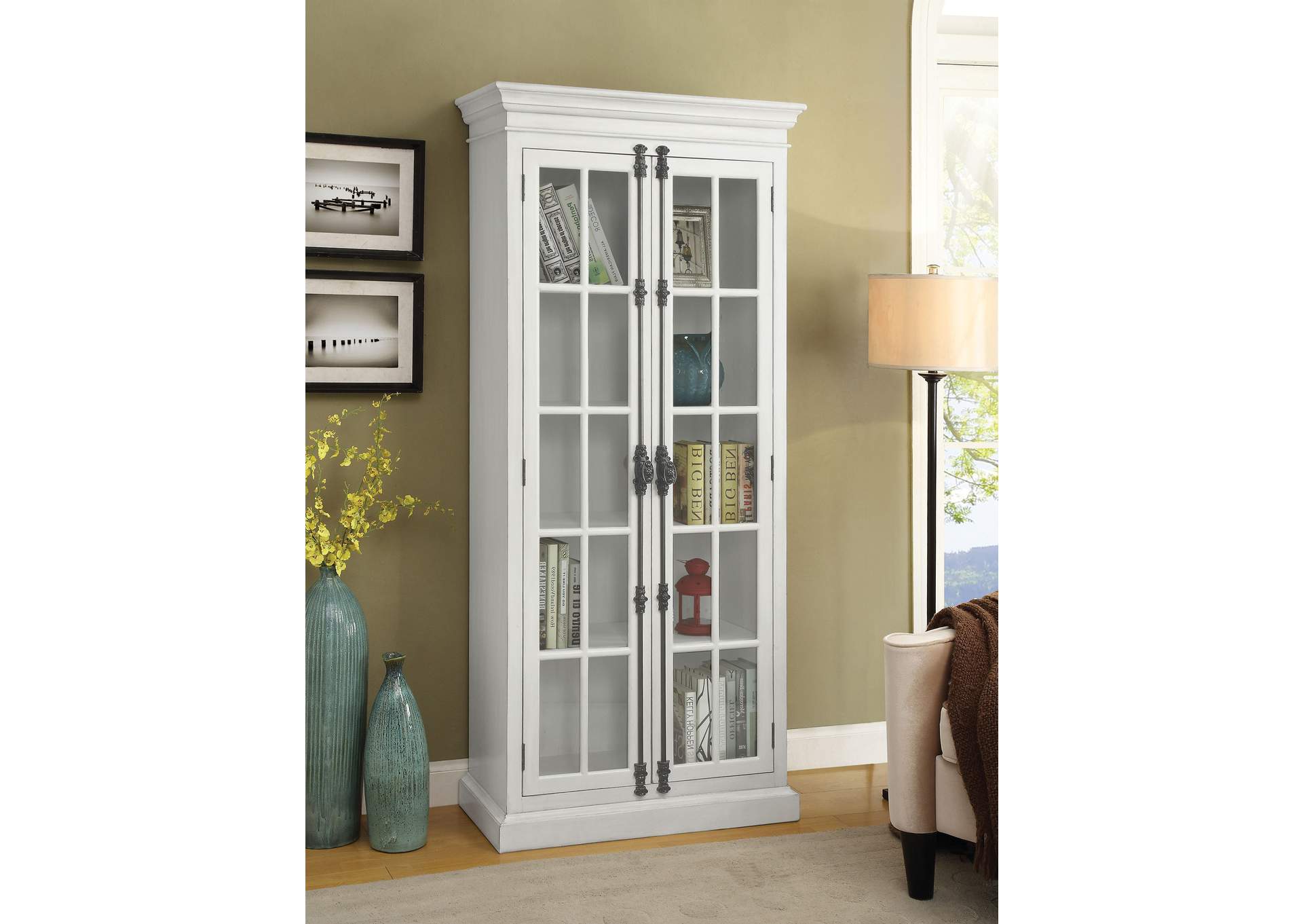 Toni 2-door Tall Cabinet Antique White,Coaster Furniture