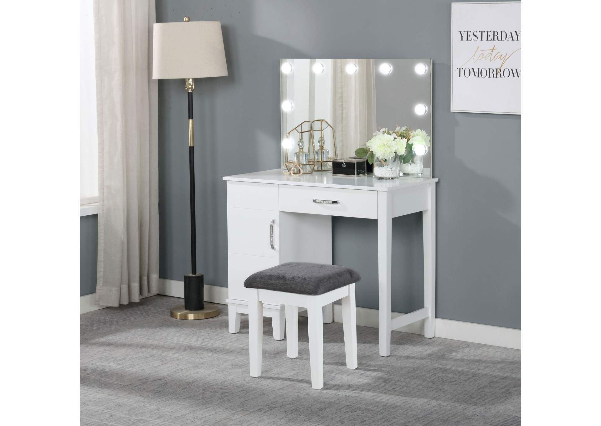 Elijah Vanity Set with LED Lights White and Dark Grey,Coaster Furniture