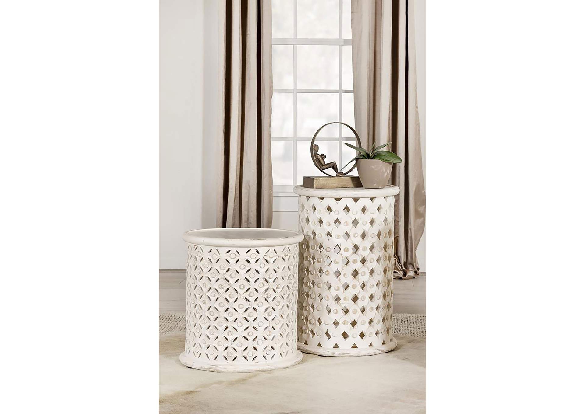 Krish 18-inch Round Accent Table White Washed,Coaster Furniture