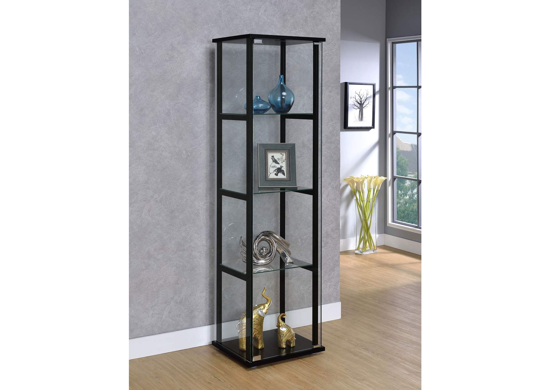 Cyclamen 4-shelf Glass Curio Cabinet Black and Clear,Coaster Furniture