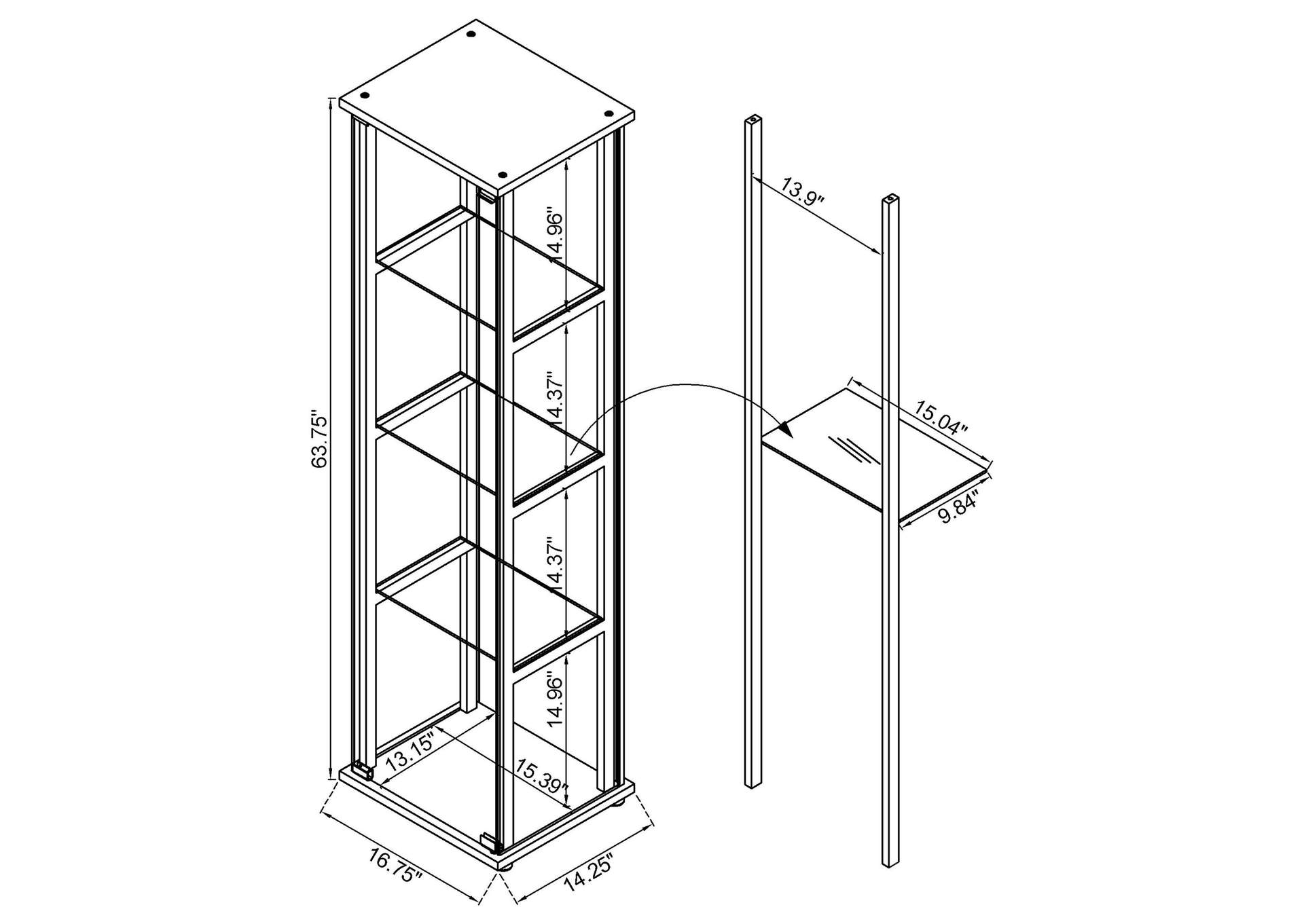 Cyclamen 4-shelf Glass Curio Cabinet Black and Clear,Coaster Furniture