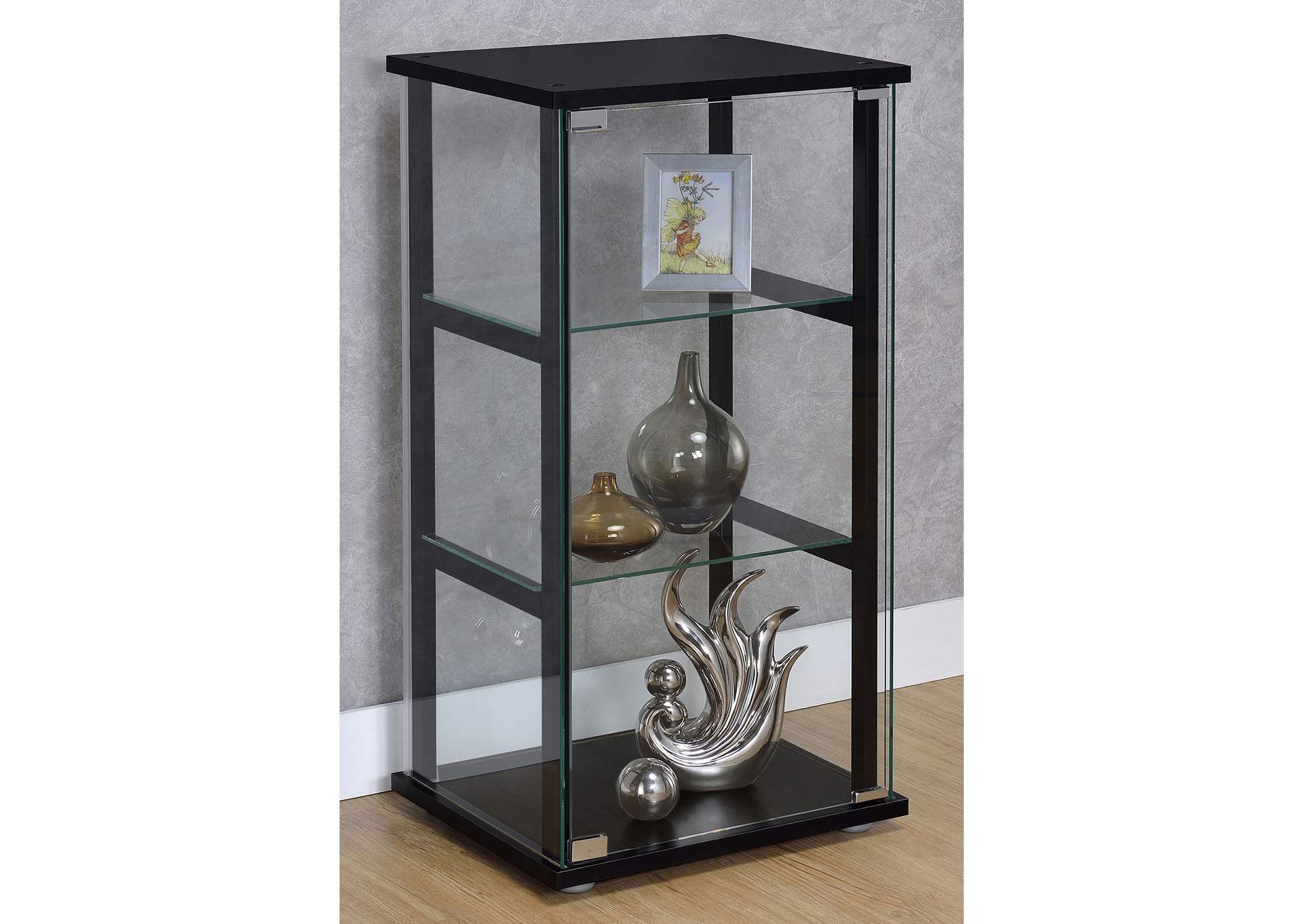 Cyclamen 3-shelf Glass Curio Cabinet Black and Clear,Coaster Furniture