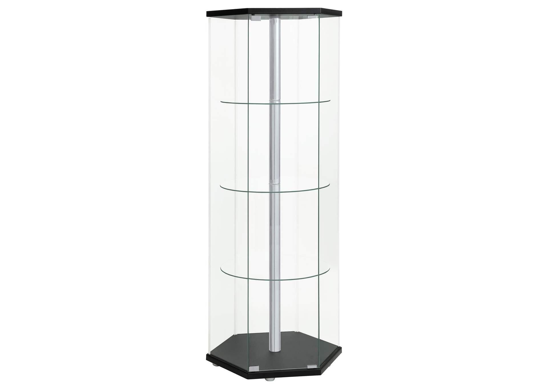 Zahavah 4-shelf Hexagon Shaped Curio Cabinet Black and Clear,Coaster Furniture