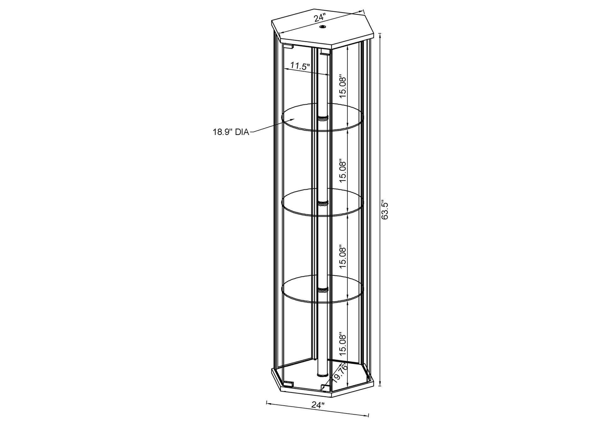 Zahavah 4-shelf Hexagon Shaped Curio Cabinet Black and Clear,Coaster Furniture