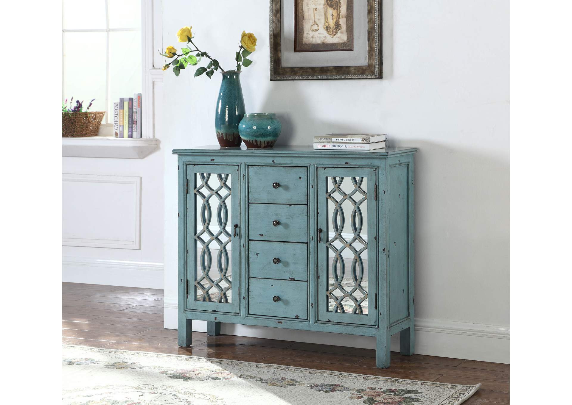 Rue 4-drawer Accent Cabinet Antique Blue,Coaster Furniture