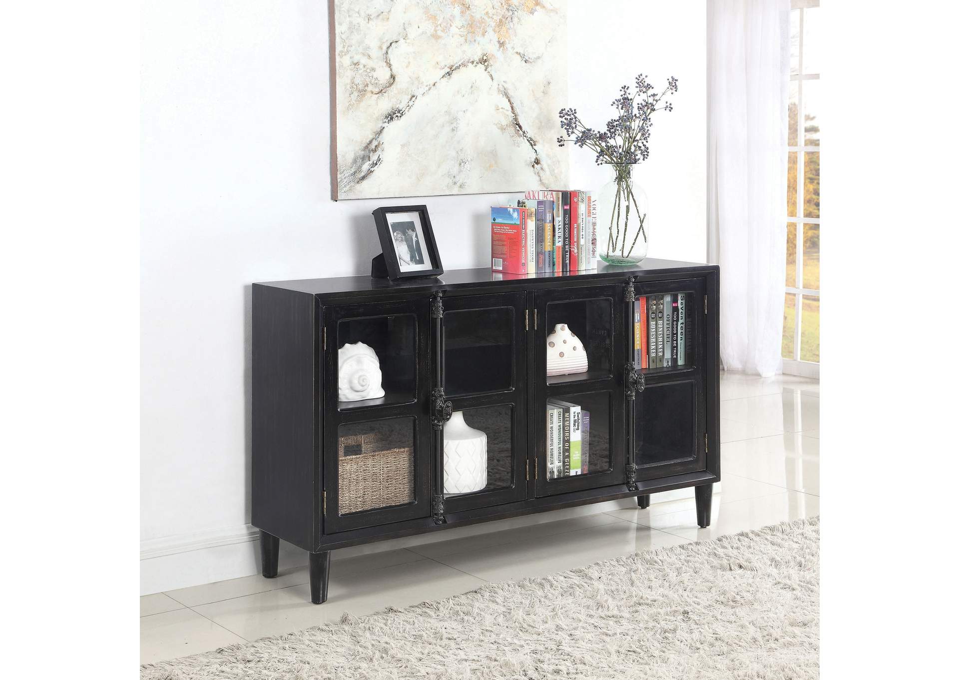 Mapleton 4-door Accent Cabinet Black,Coaster Furniture