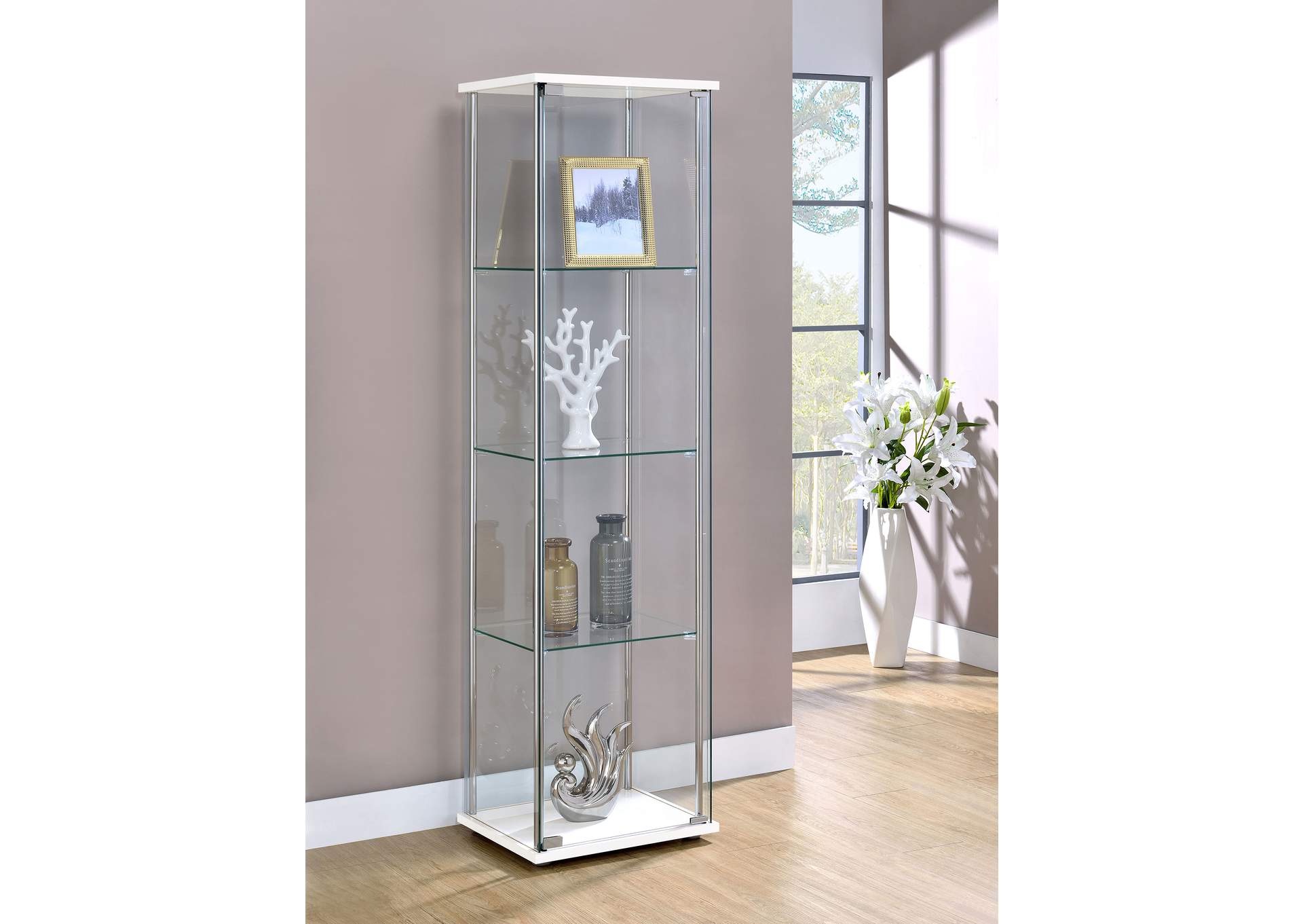 Bellatrix Rectangular 4-shelf Curio Cabinet White and Clear,Coaster Furniture