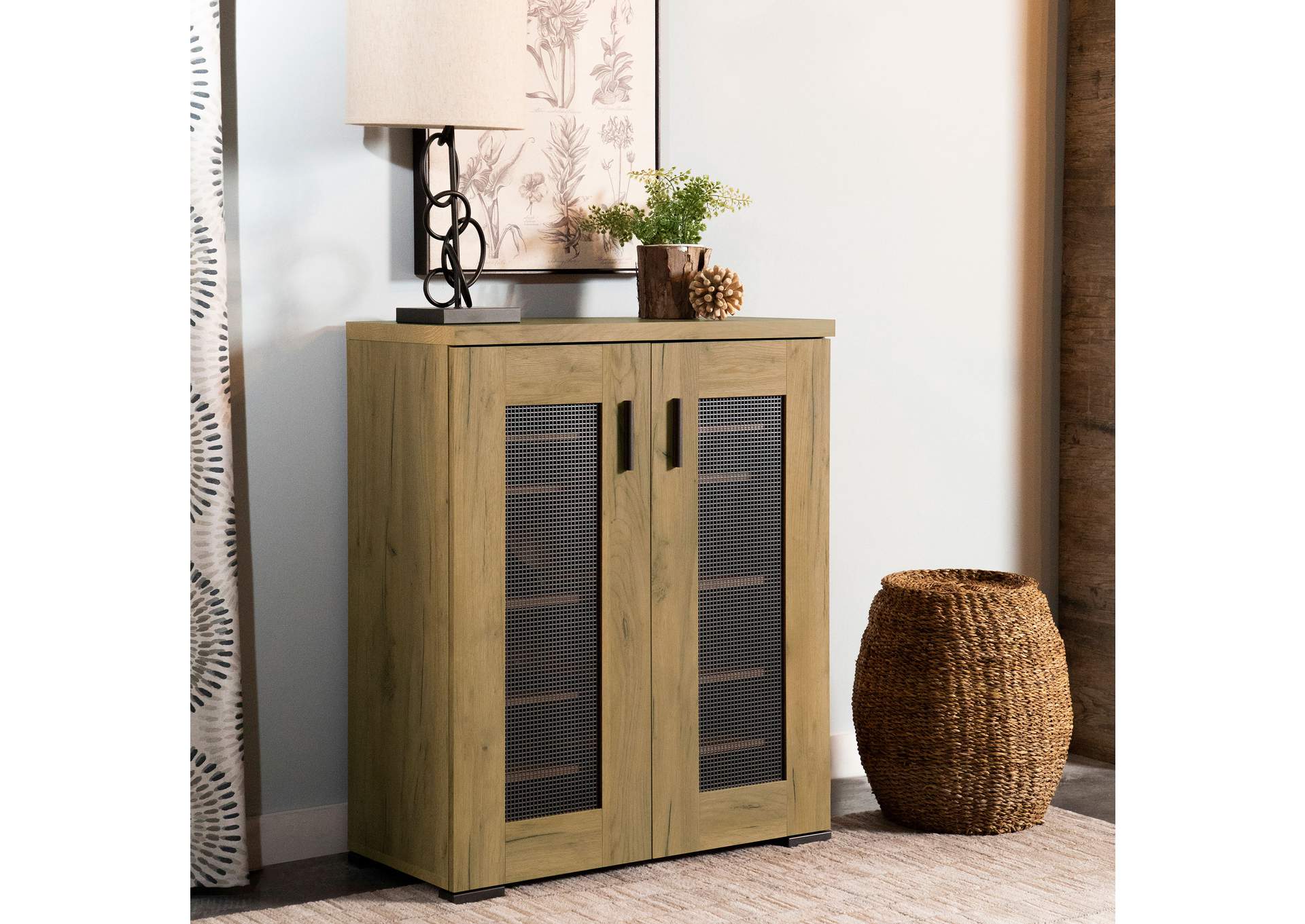 Bristol Metal Mesh Door Accent Cabinet Golden Oak,Coaster Furniture