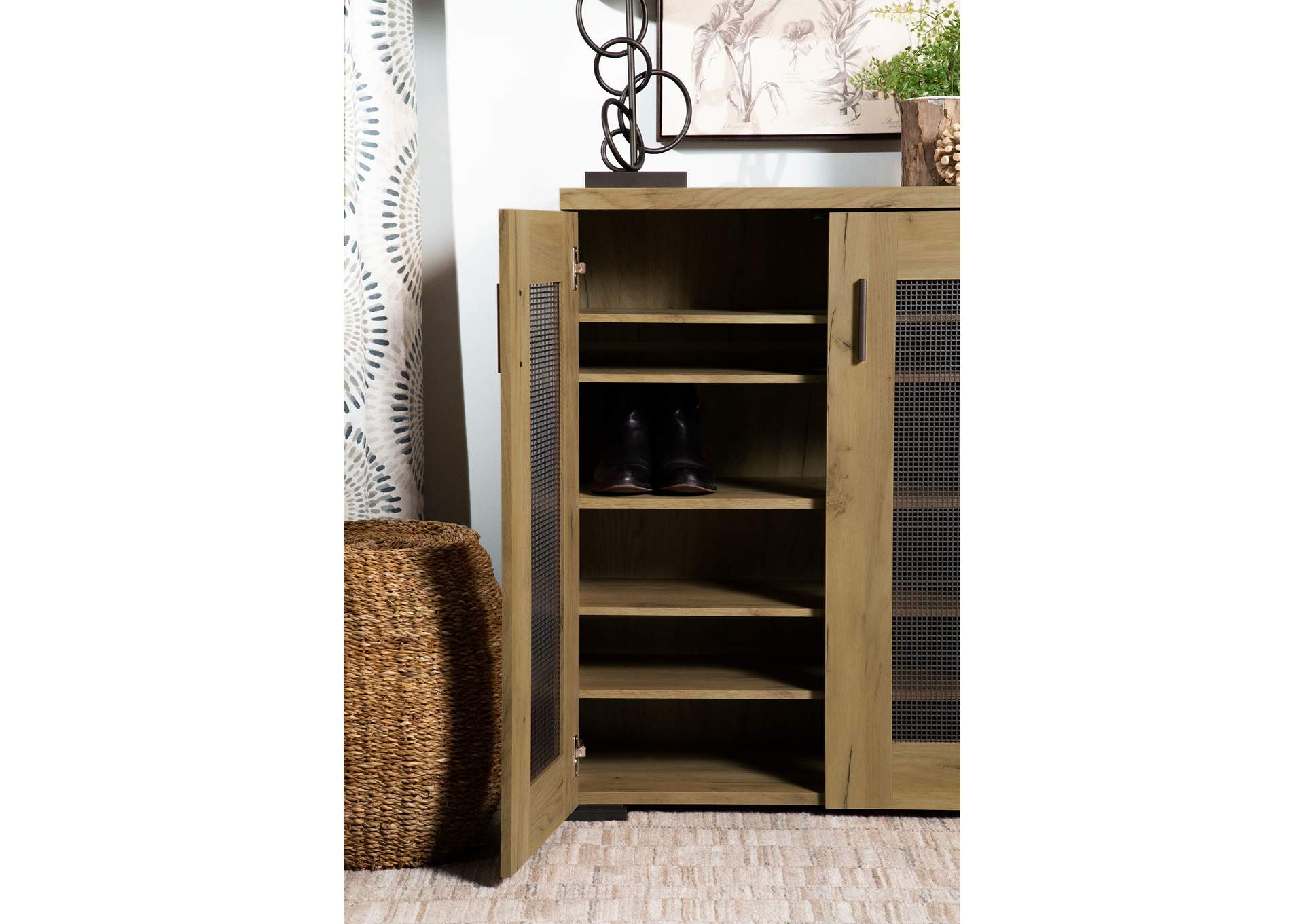 Bristol Metal Mesh Door Accent Cabinet Golden Oak,Coaster Furniture