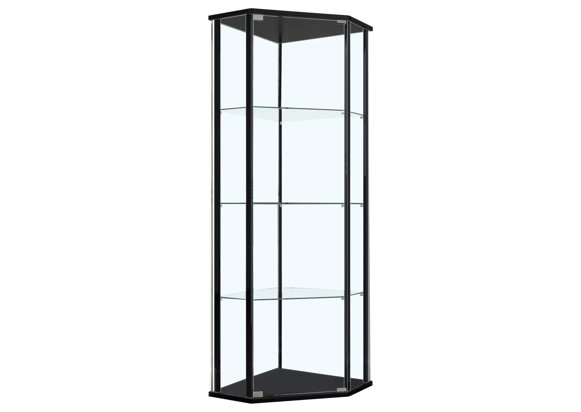 Zenobia Glass Shelf Curio Cabinet Clear and Black,Coaster Furniture