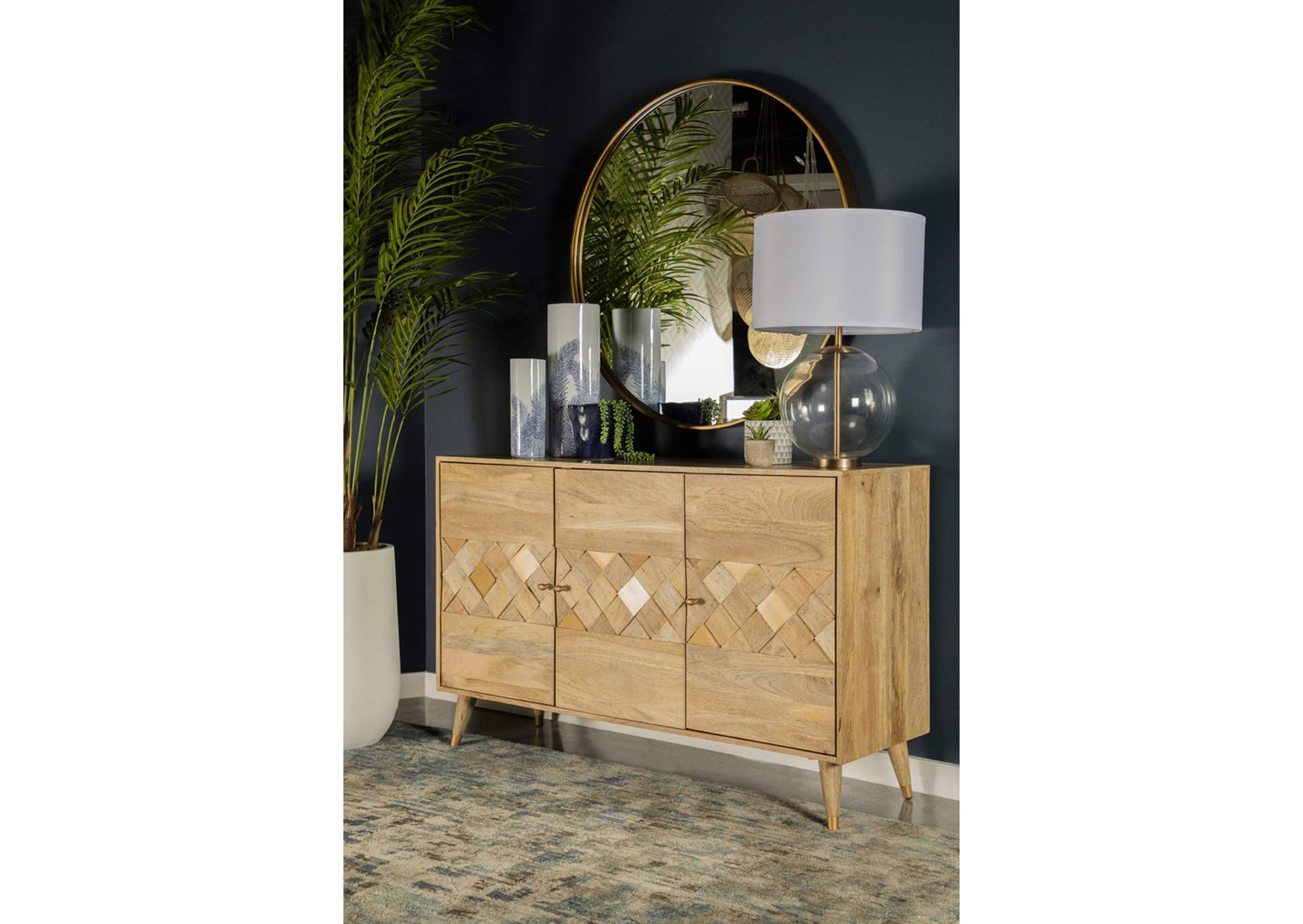 Alyssum Checkered Pattern 3-door Accent Cabinet Natural,Coaster Furniture