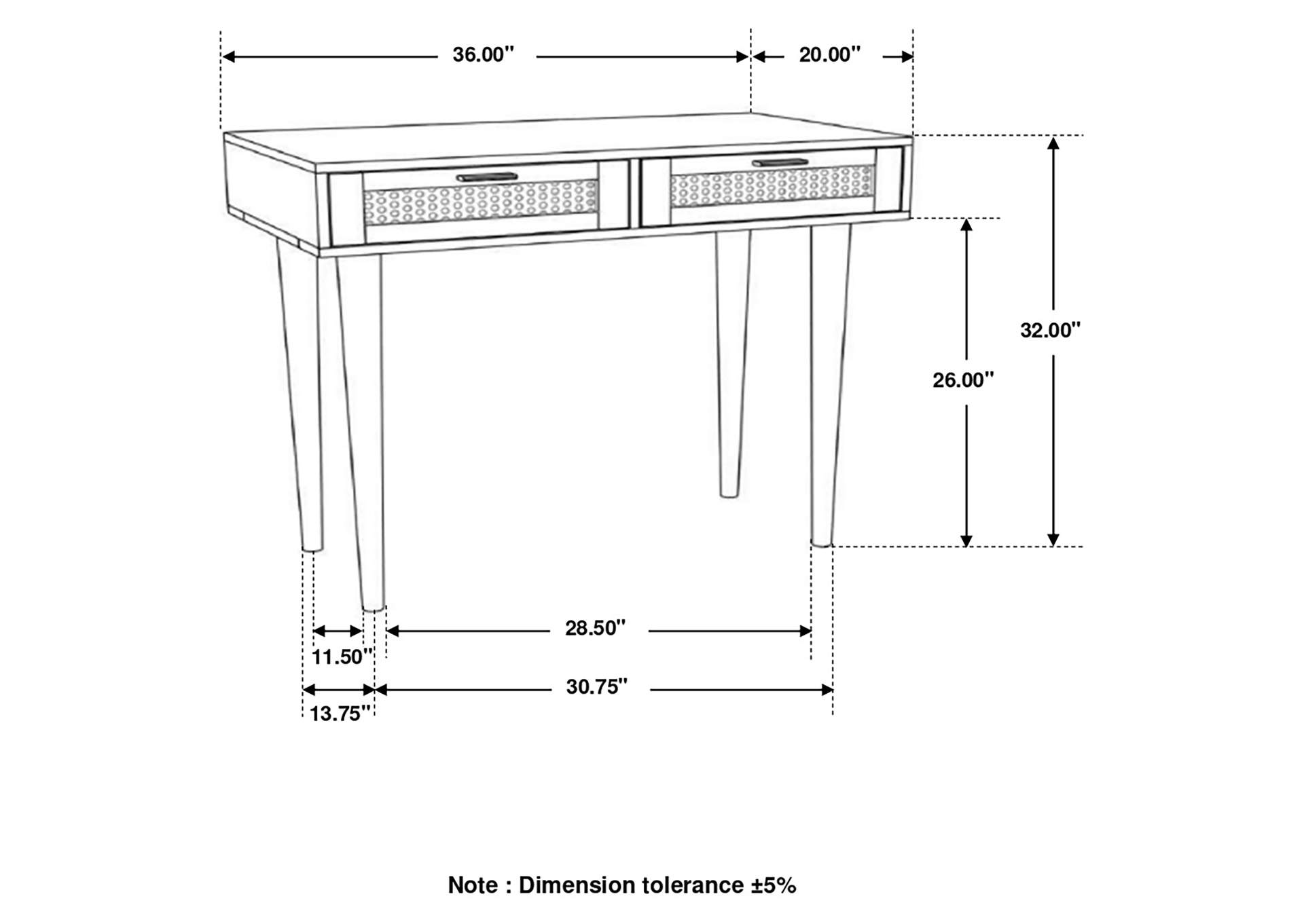 Zamora Rectangular 2-drawer Accent Writing Desk Natural,Coaster Furniture