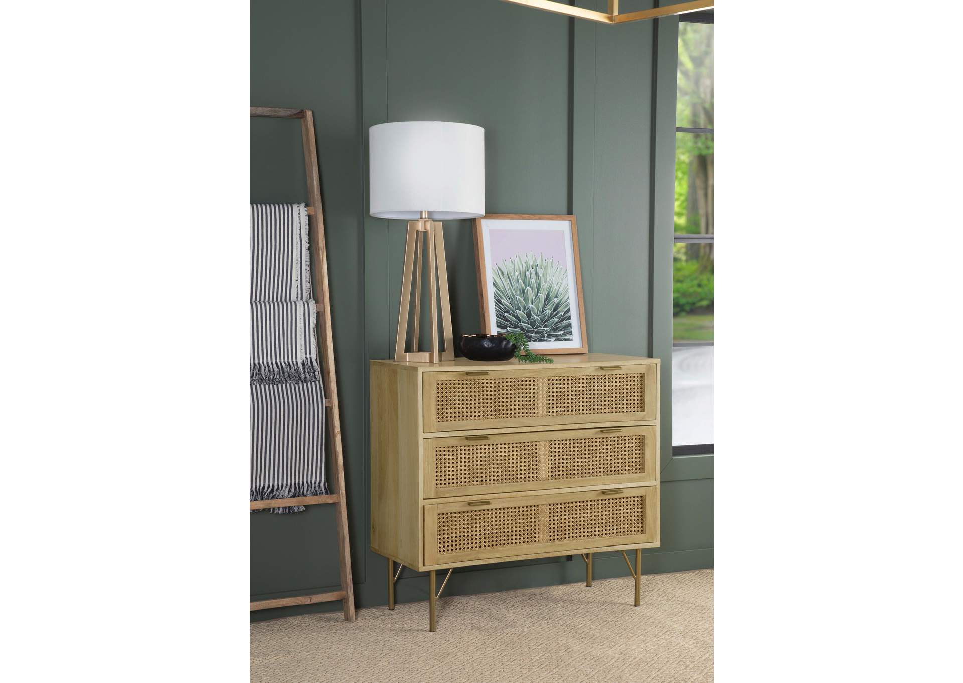 Zamora 3-drawer Accent Cabinet Natural and Antique Brass,Coaster Furniture