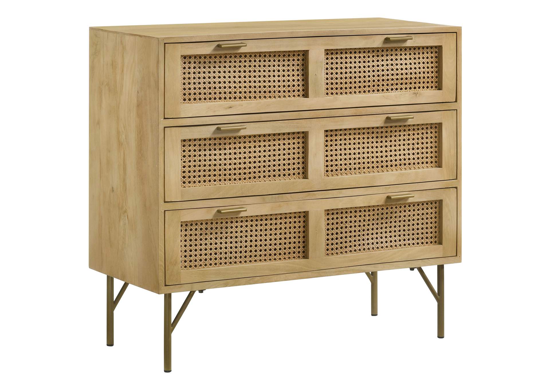 Zamora 3-drawer Accent Cabinet Natural and Antique Brass,Coaster Furniture