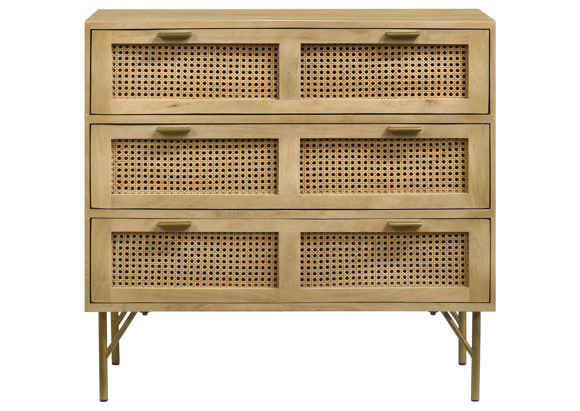 Zamora 3-drawer Accent Cabinet Natural and Antique Brass,Coaster Furniture