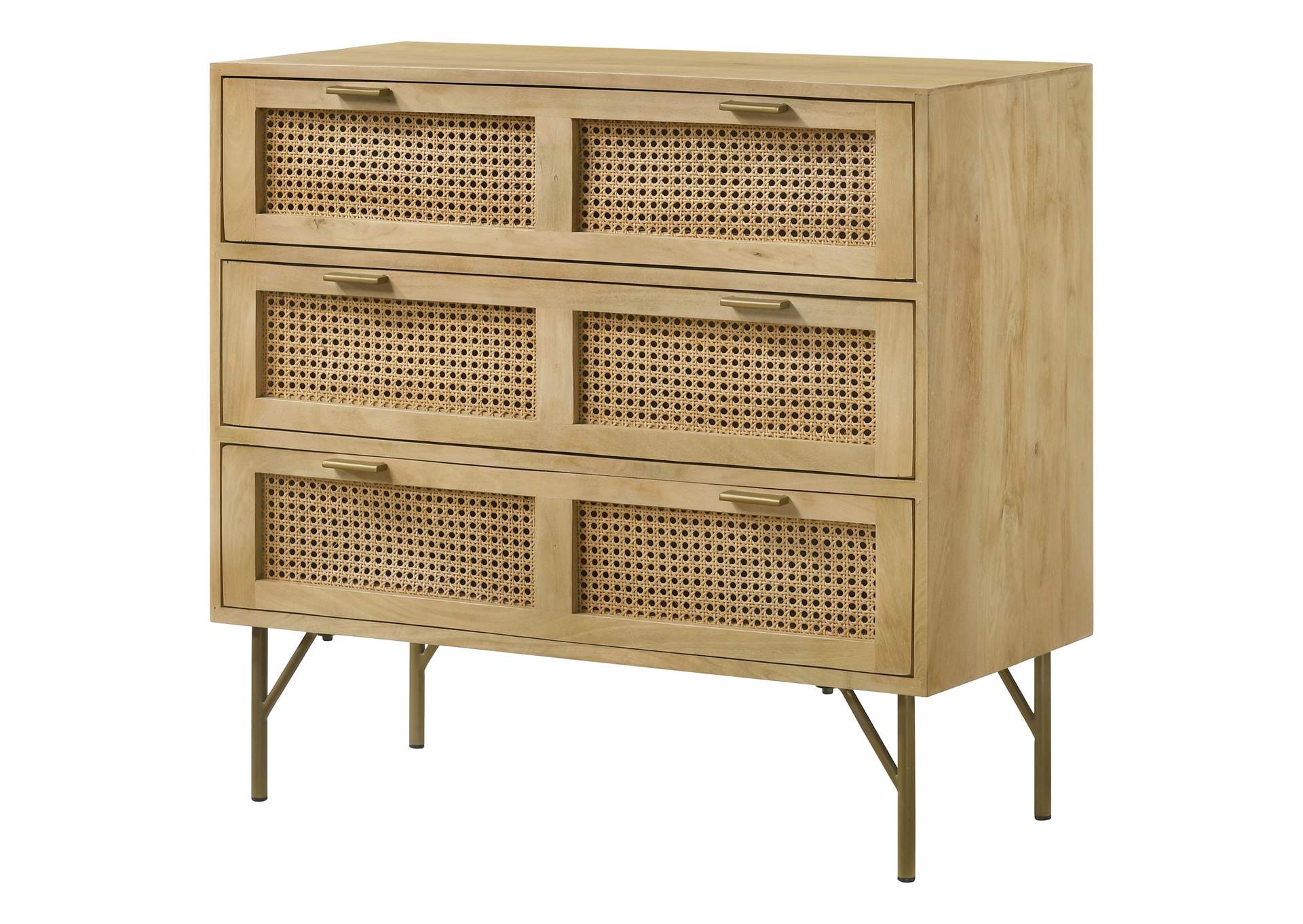 Zamora 3-drawer Accent Cabinet Natural and Antique Brass,Coaster Furniture