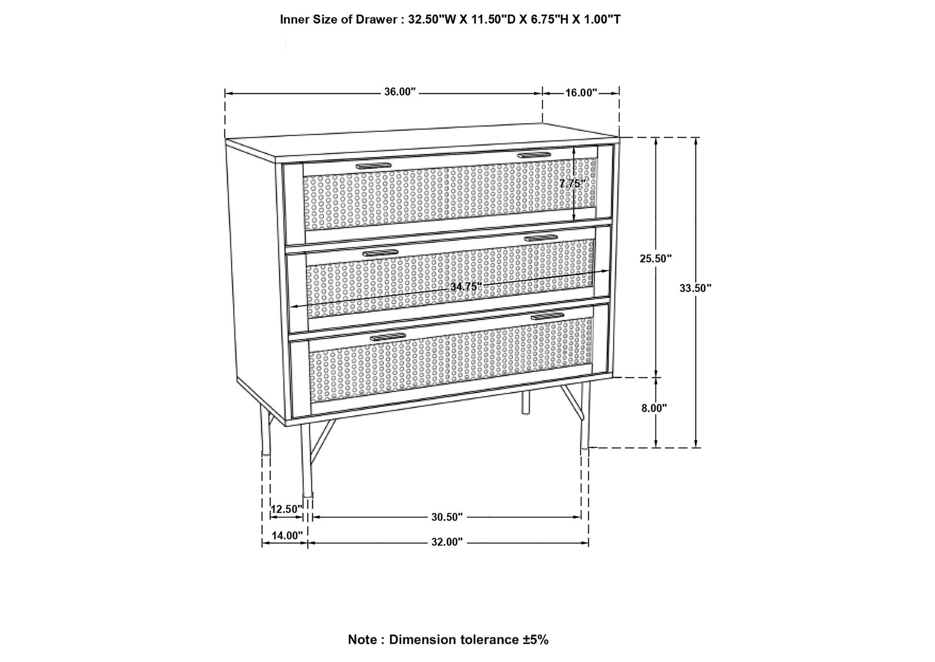 Zamora 3-drawer Accent Cabinet Natural and Antique Brass,Coaster Furniture