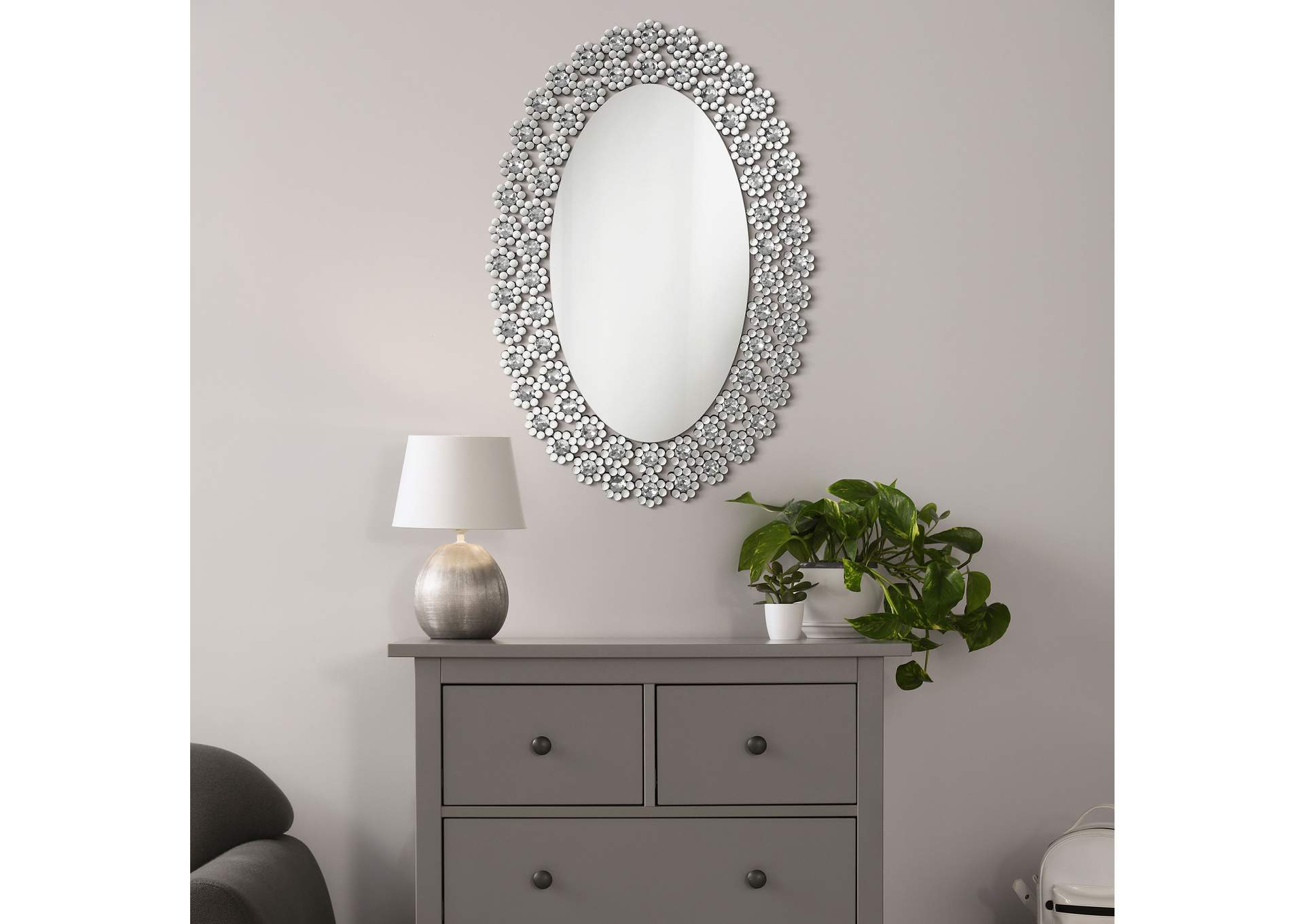 Colleen Oval Wall Mirror with Faux Crystal Blossoms,Coaster Furniture