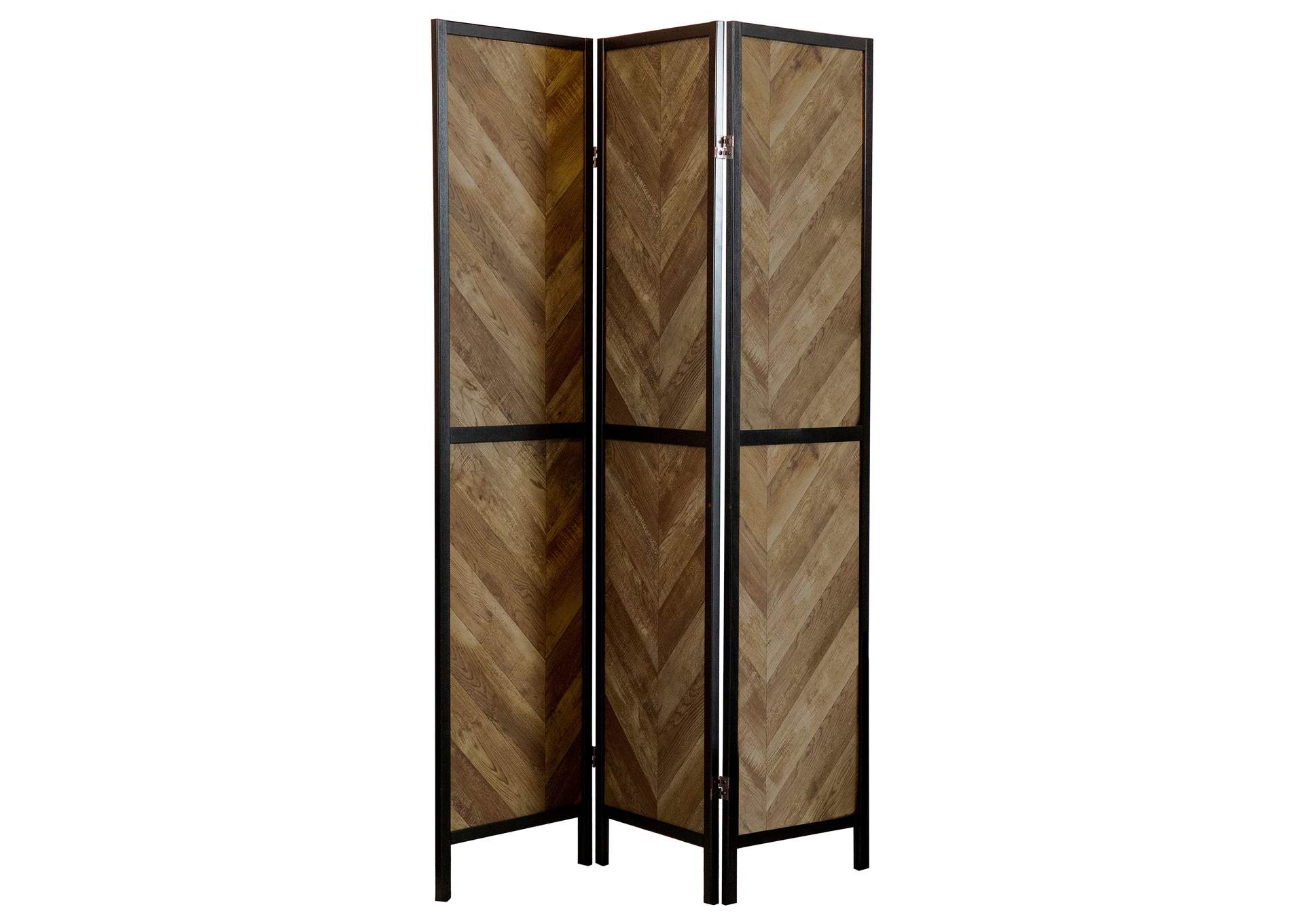 Marlene Herringbone Pattern 3-Panel Screen Rustic Tobacco and Black,Coaster Furniture