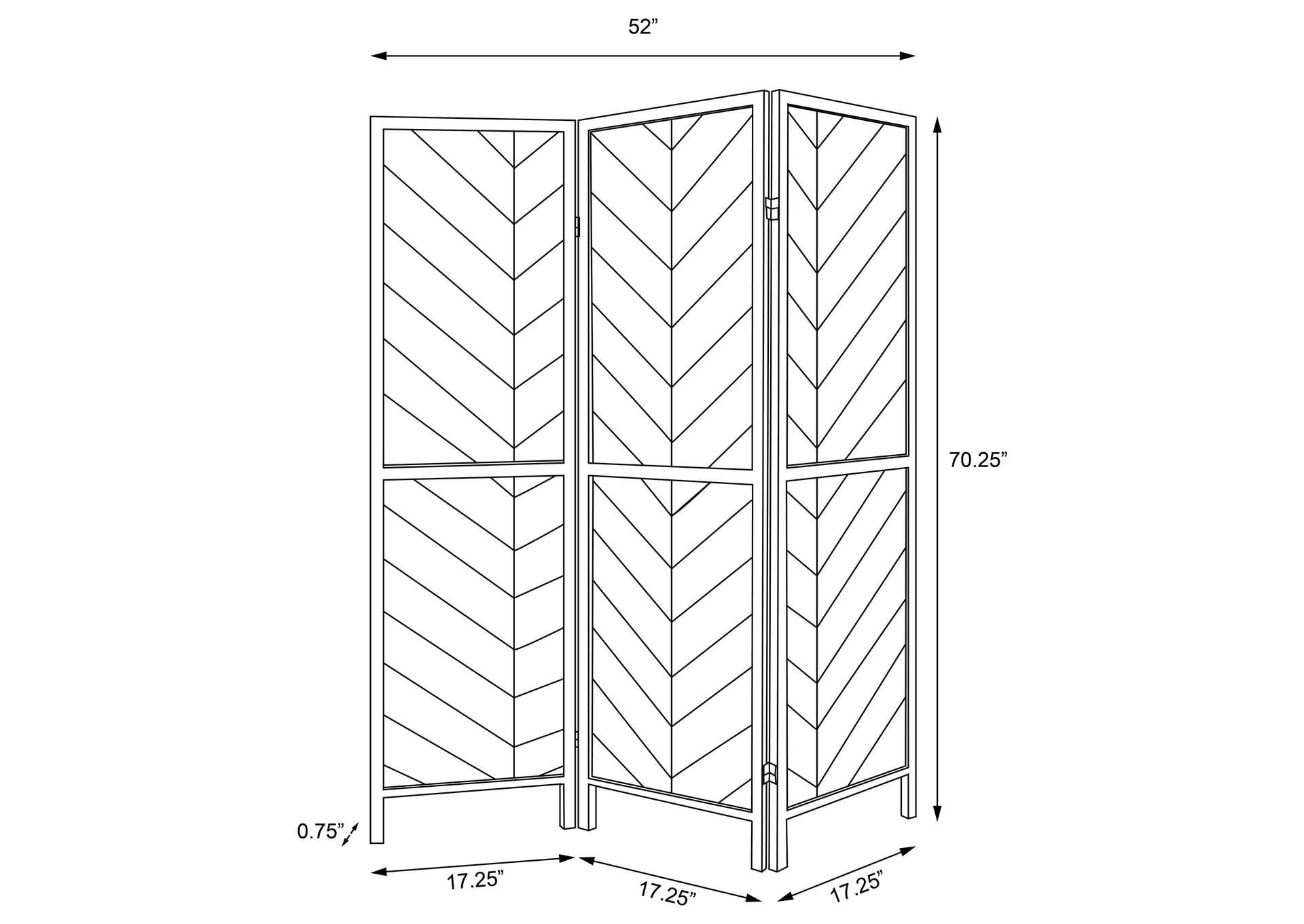 Marlene Herringbone Pattern 3-Panel Screen Rustic Tobacco and Black,Coaster Furniture