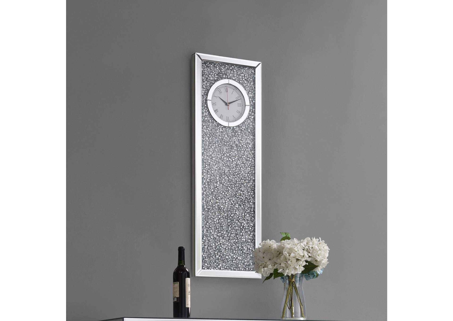 Minette Crystal Inlay Rectangle Clock Mirror,Coaster Furniture