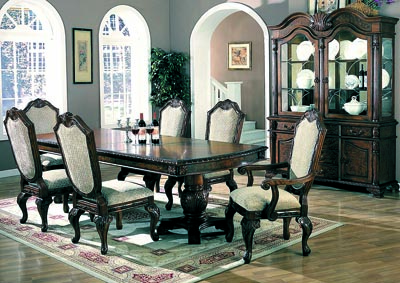 Saint Charles Brown Dining Table w/ 4 Side Chairs, 2 Arm Chairs, Buffet & Hutch