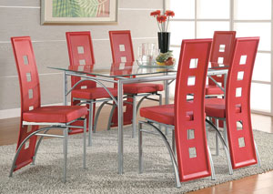 Image for Table w/ 6 Red & Silver Dining Chairs