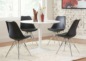 White Round Dining Table w/4 Black Side Chairs