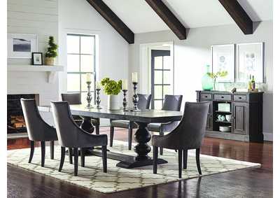 Phelps Rectangular Trestle Dining Set Antique Noir and Grey