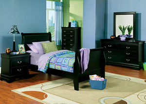 Louis Philippe Black Twin Bed, Dresser, Mirror & Chest