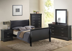 Louis Philippe Black Queen Bed, Dresser, Mirror & Night Stand